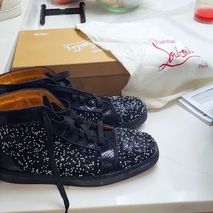 Louboutin Louis high tops, black/silver.      MEN size 42 = size 9 US